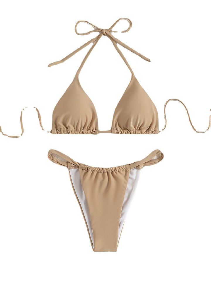 Sexy Solid Color Split Triangle High Waist Bikini Women Halter Triangle Cup Swimsuit
