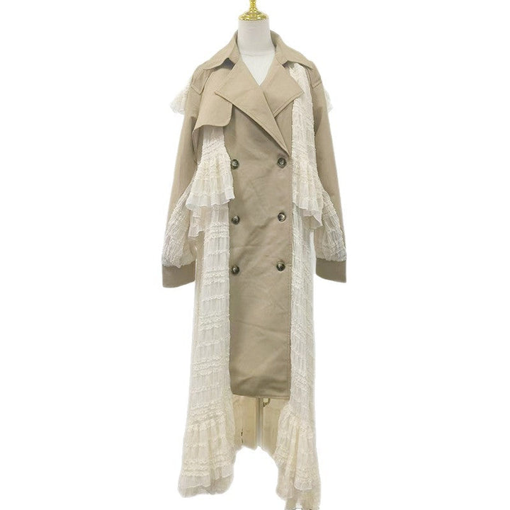 Fall Elegant Elegant Design Lace Stitching High Grade Waist Slimming Women Trench Coat