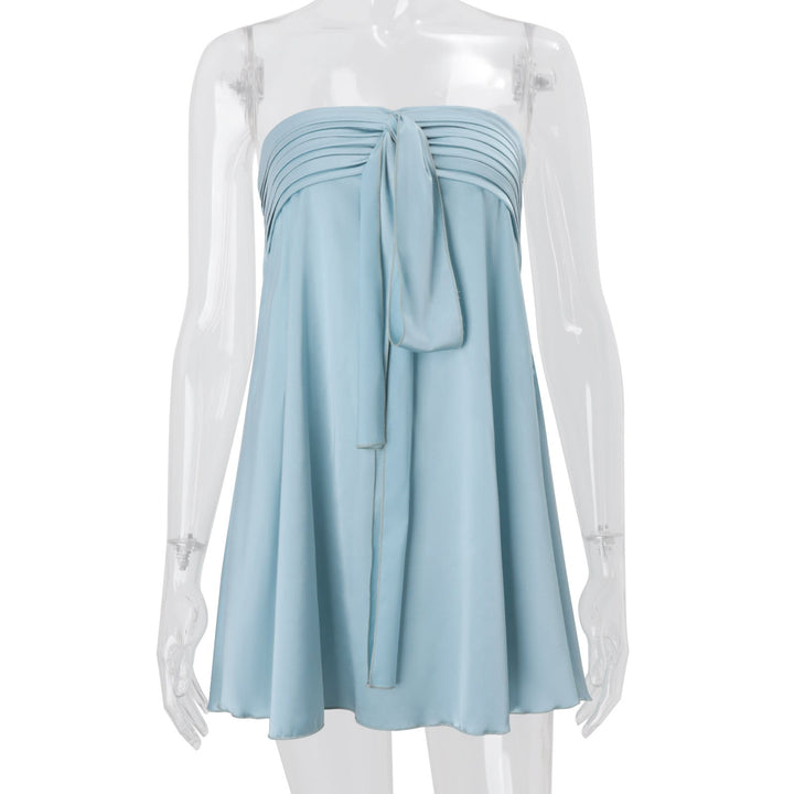 Women Clothing Spring Sexy Street Satin Tube Top Strap Solid Color Sleeveless Dress