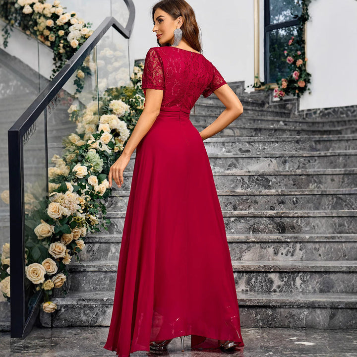 V neck Solid Color Summer Elegance Slim Fit Maxi Dress Long Cocktail Dress