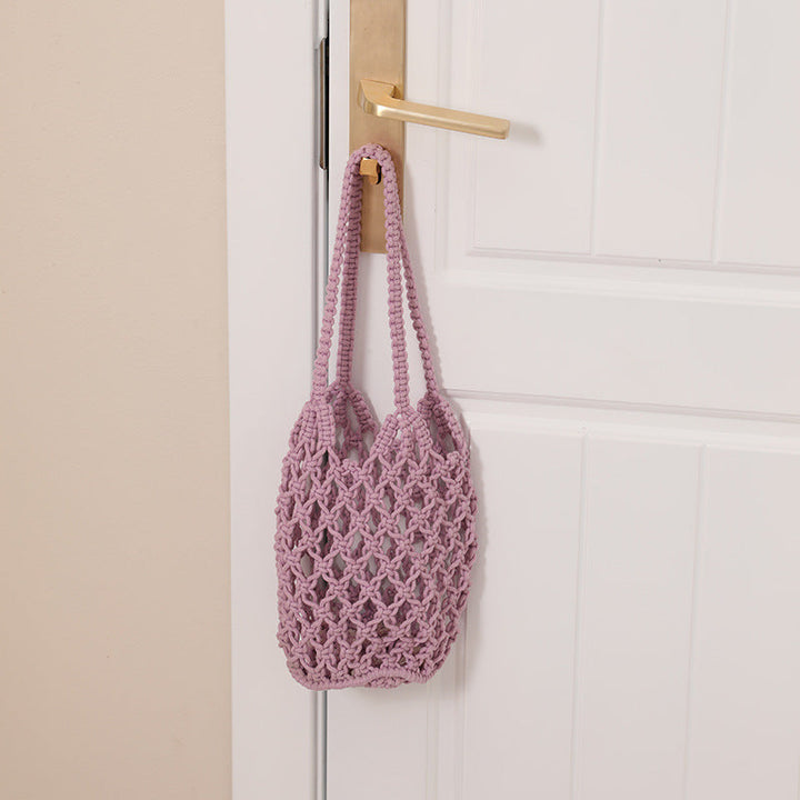 Hollow Out Cutout Cotton Thread Woven Bag Shoulder Handmade Straw Bag Fishing Net Bag Seaside Vacation Beach Bag Women Bag