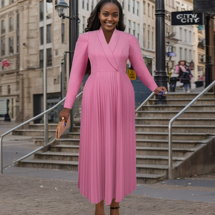 Elegant Slightly Mature Tailored Collar Dress Workplace Office Shopping Pleated Dress