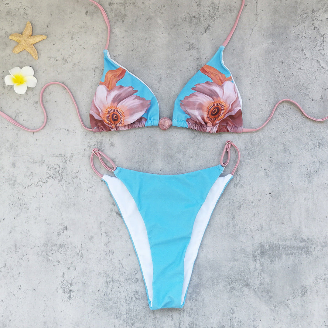 Fresh Three Point Bikini Strap Backless Split Swimsuit Women