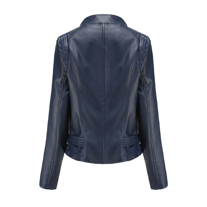 Faux Leather Collared Women Slim-Fit Leather Coat Women Spring Autumn Thin Long Sleeve Coat Short Women Jacket Plus Size