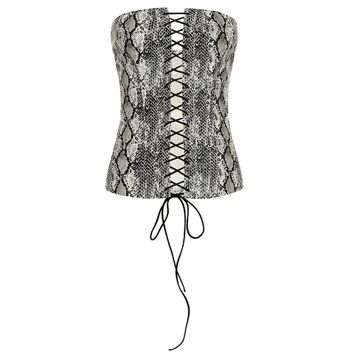 Sexy Women Clothing Leather Animal Pattern Waist Shaping Lace up Tube Top Waist Tight Adjustable Vest Top Summer