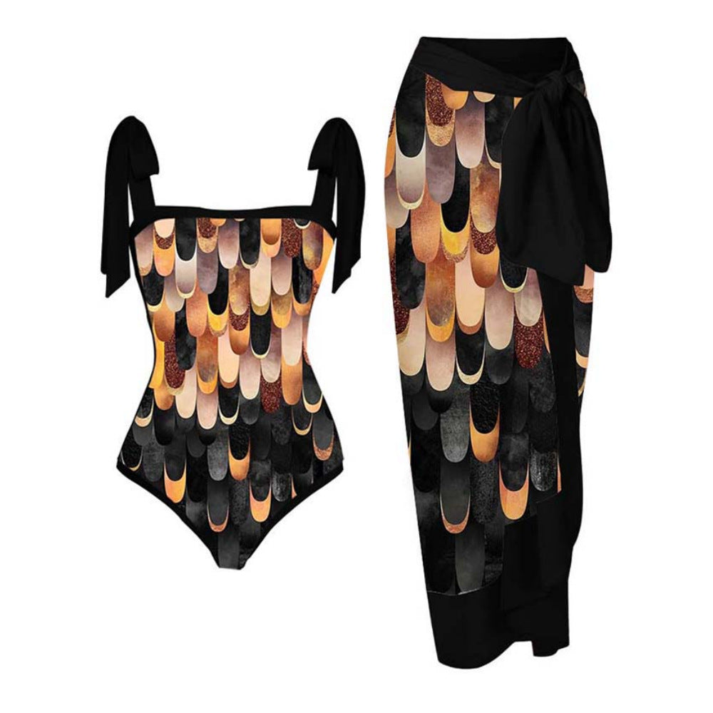 Swimsuit Multi Color Printed Sheath Gauze Skirt Anti-Exposure Two Piece Sun Protection Swimsuit for Women