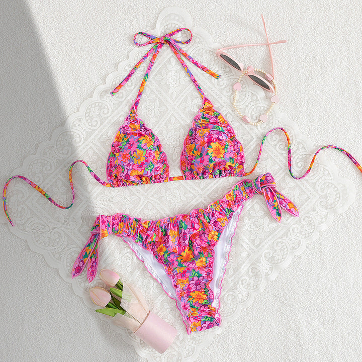 Swimwear Sexy Bikini Flounced Printed Halter Bikini Swimsuit