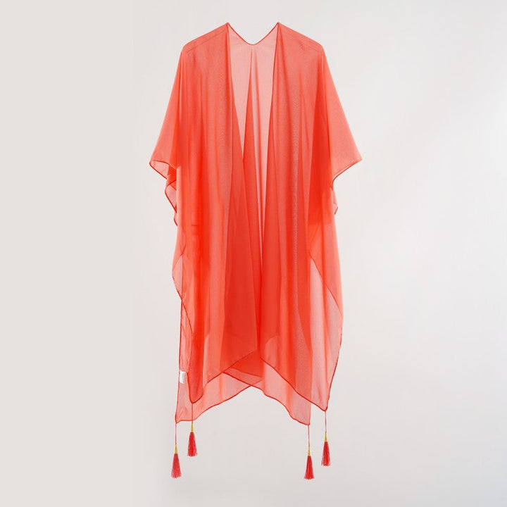 Seaside Blouse See Through Sexy Tassel Thin Cape Solid Color Travel Sun Protection Cardigan