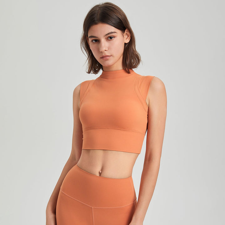 Lycra High Elastic Shockproof Running Exercise Underwear Turtleneck Fixed Cup Yoga Clothes Bra Vest Quick Drying Workout Top