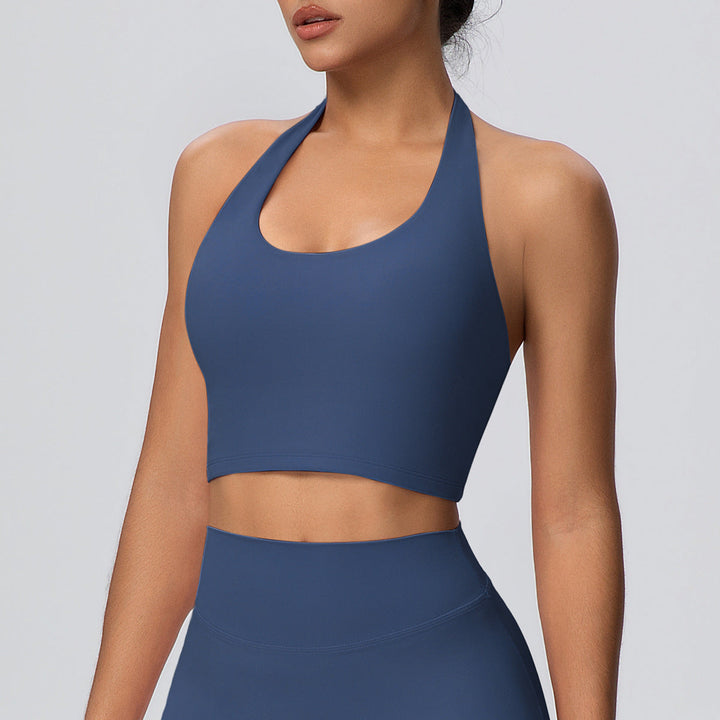 Solid Color Halter Beauty Back Nude Feel Yoga Vest Top Chest Pad Sports Bra Underwear Fitness Yoga Wear