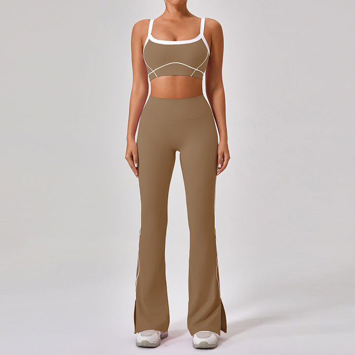Nude Feel Tight Outdoor Sports Underwear Women Spaghetti Strap Contrast Color Suit Sling Yoga Clothes