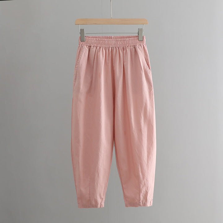 Cotton Linen Women Clothing Spring Summer Artistic Cotton Linen Casual Pants Linen All Matching Slimming Cropped Pants Baggy Pants