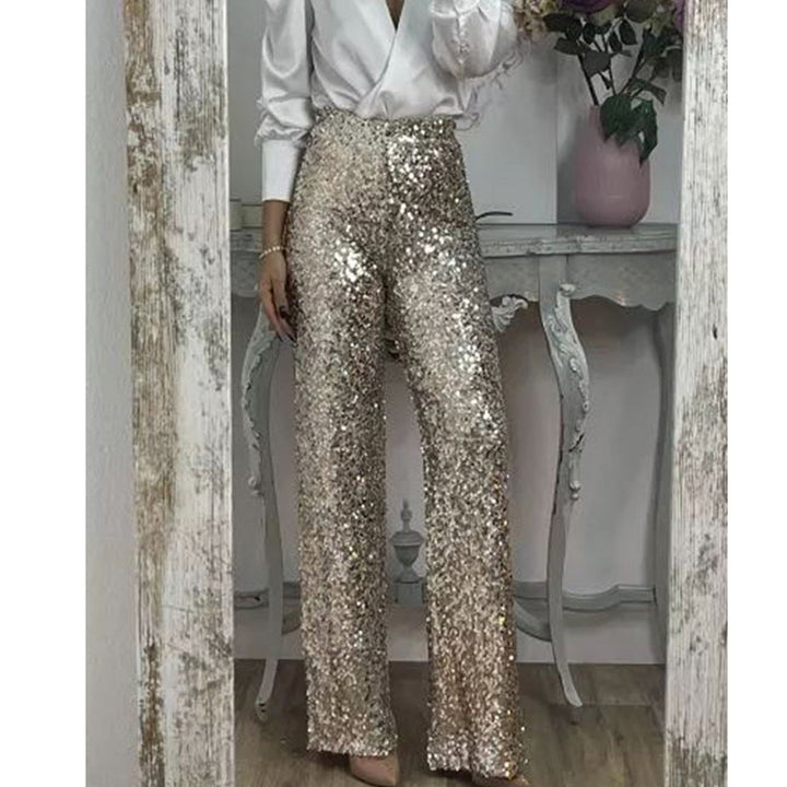 Spring Summer Party Sequ Bell Bottom Pants Casual Slim Elastic Multi Color Bell Bottom Pants