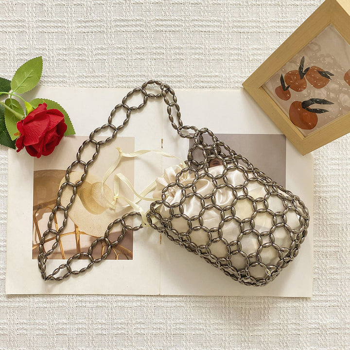 Handmade Beaded Hollow Out Cutout Bag Minority Simple Woven Finished Handbag