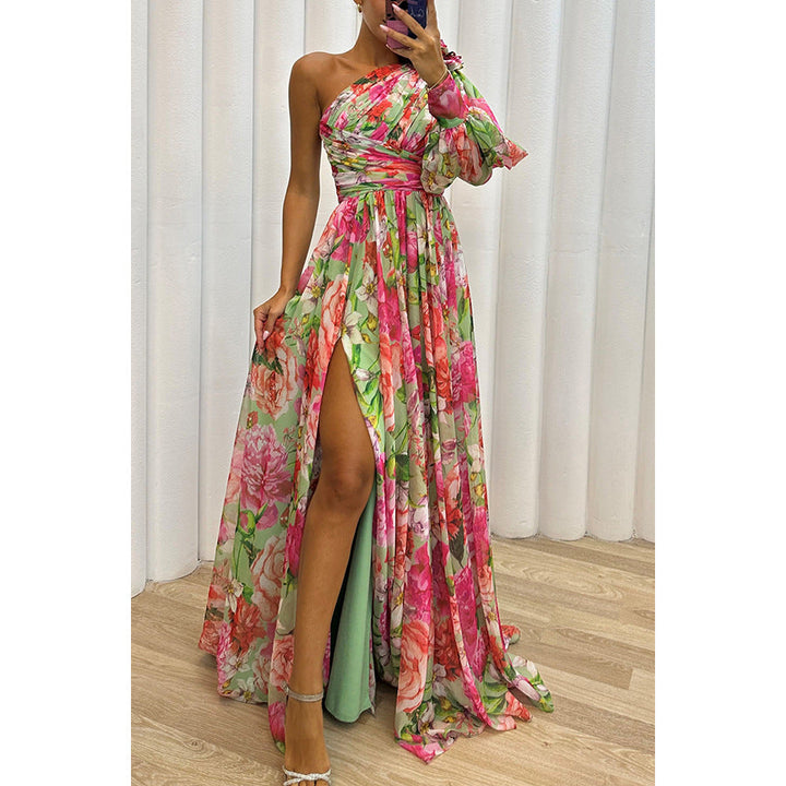 Autumn Winter Party Casual Split Dress Loose Multi Color Oblique Shoulder Dress