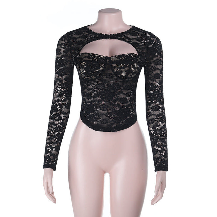 Sexy Lace Cutout Sexy Push up Tops Women Autumn Sexy Long Sleeve