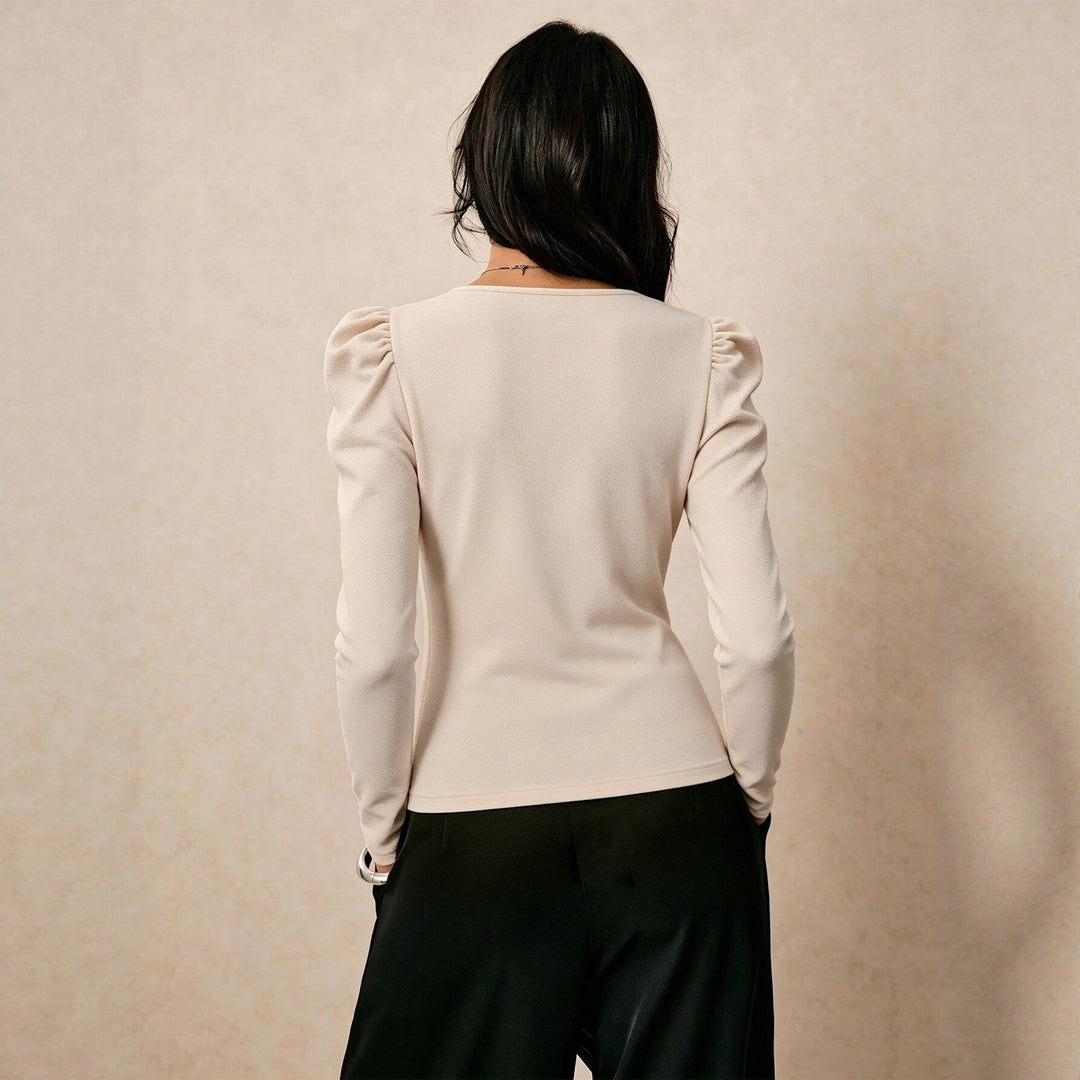 Women Clothing Square Collar Long Sleeved T shirt Women Pleated Waist Tight Slimming Elegant Bottoming Top