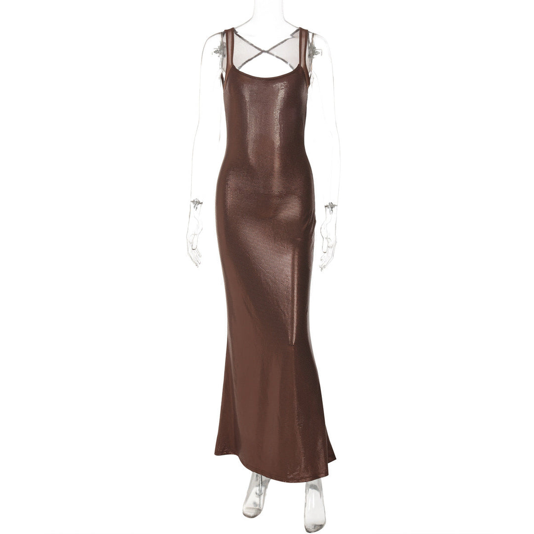 Summer Women Clothing Sexy Backless Mesh Stitching Socialite Slim Dress