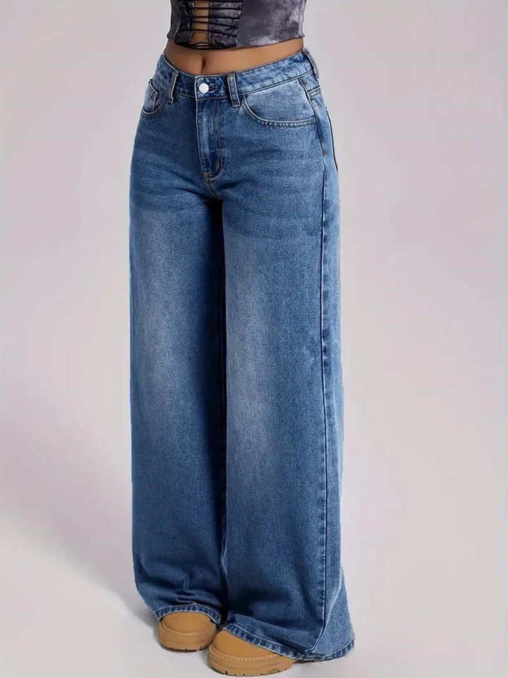 Women Retro Nostalgic Loose Fitting Wide Leg Trousers Women Jeans