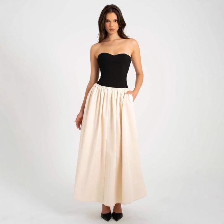 Summer Color Contrast Tube Top Sleeveless Dress Women Clothing