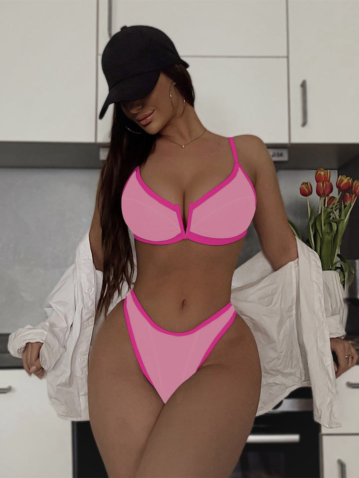 Bikini Double Bikini Sexy Swimsuit Backless Swimsuit Women V Support Swimsuit Color Matching Bikini