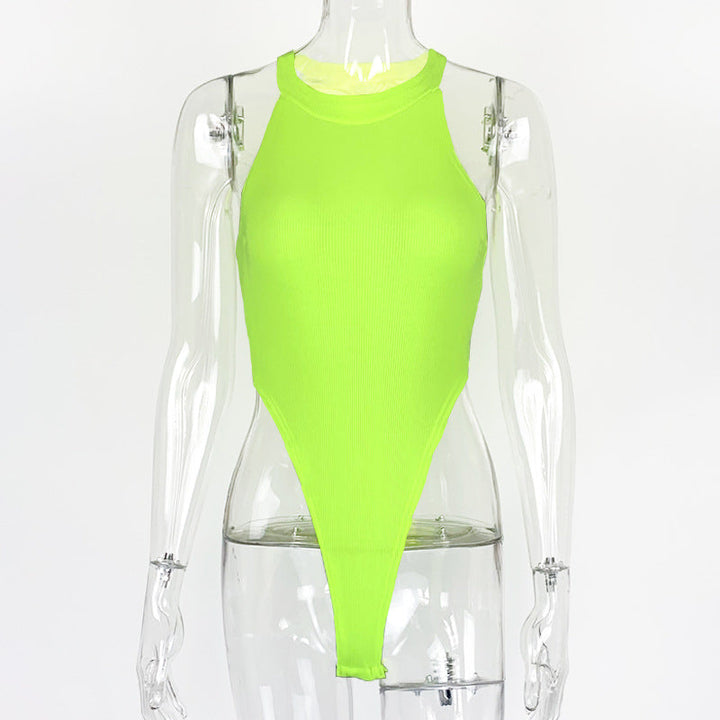 Summer Women Clothing Slim Vest Top Sexy Halter Sleeveless High Slit Bodysuit