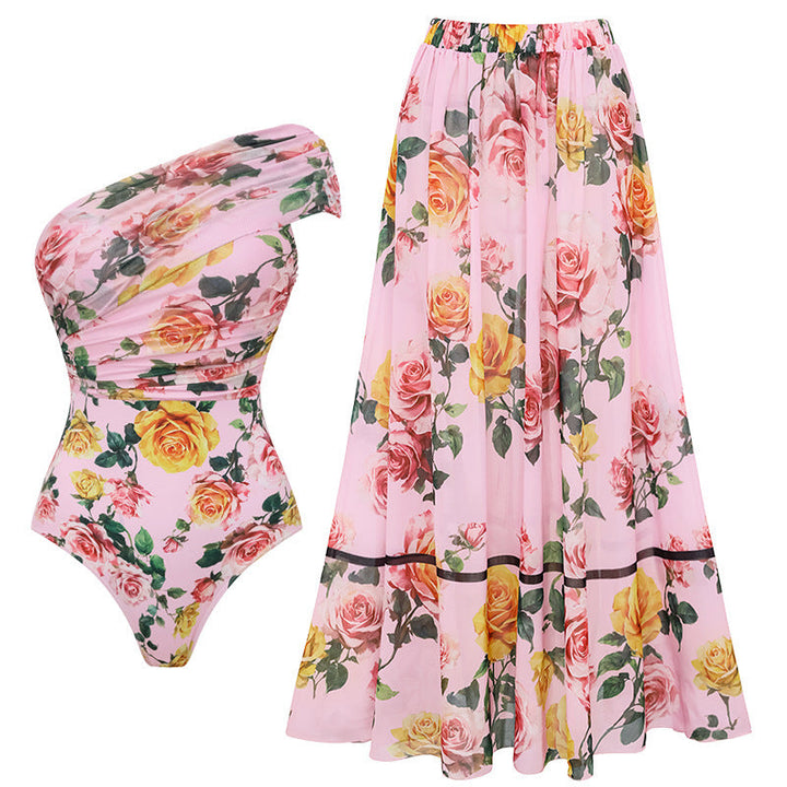 Swimsuit Pink Floral Sweet Seaside Vacation Swimsuit Women