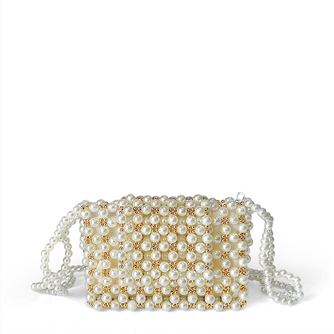 Pearl Bag Golden French One Shoulder Bag Casual Handmade Beaded Bag