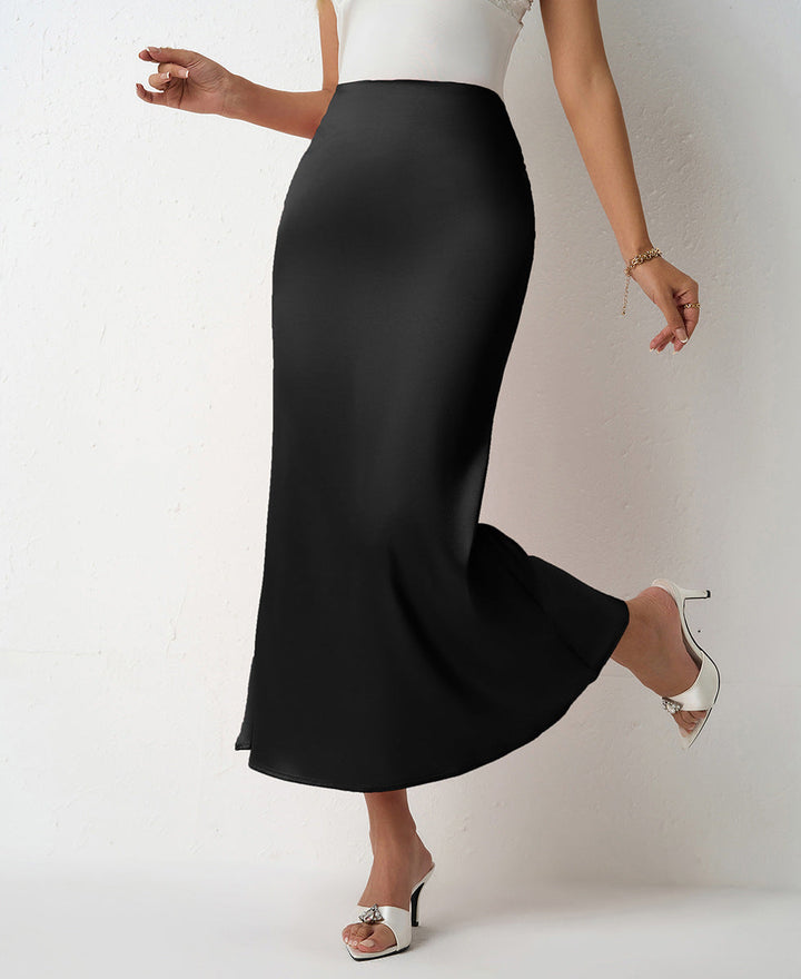 Women Clothing Spring Summer Slim Satin Skirt Satin Mid Length Sheath Fishtail Skirt