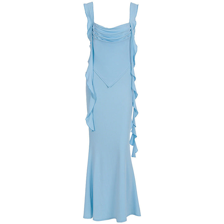 Women Clothing Summer Internet Famous Sexy Suspenders Tube Top Ruffled Ribbon Dress