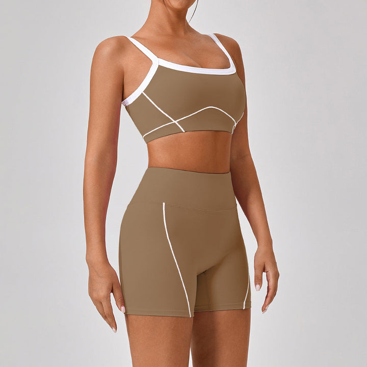 Nude Feel Tight Outdoor Sports Underwear Women Spaghetti Strap Contrast Color Suit Sling Yoga Clothes