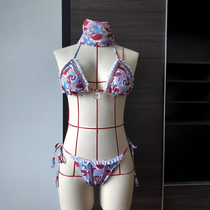 Printed Lace up Split Swimsuit Women Lace Sexy Bikini