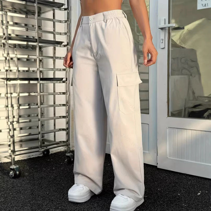 Multi Pocket Outdoor Overalls Casual Slimming High Waist Petite Women Summer Straight Leg Pants