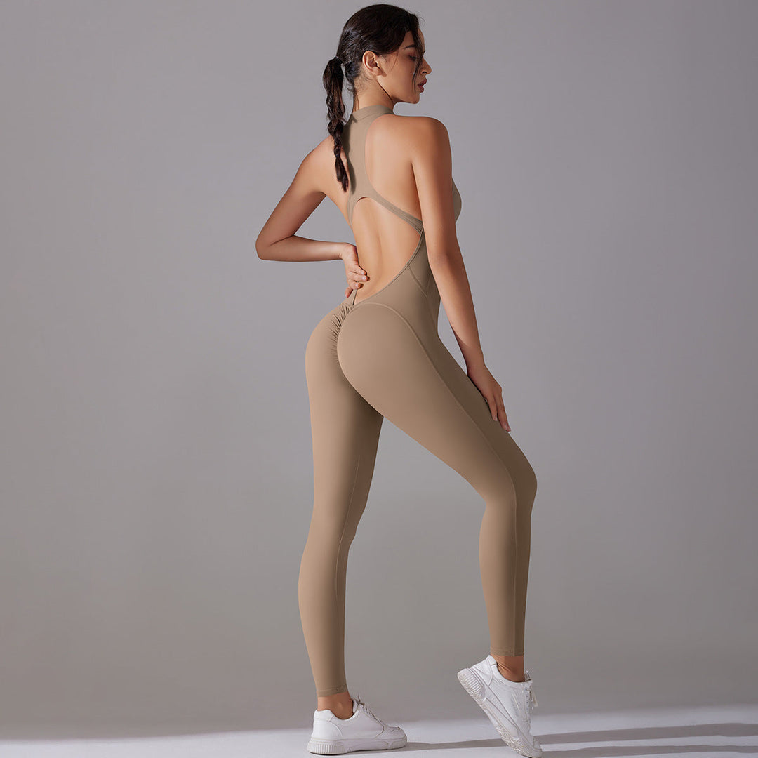 Shaping One Piece Zipper Yoga Clothes One Piece Belly Contracting Close Fitting Hollow Out Cutout Sports Back Shaping Jumpsuit Yoga Pants