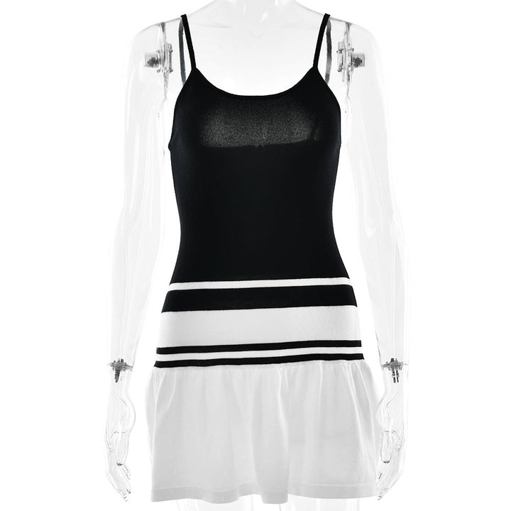 Summer Suspender Tube Top Dress Sexy Color Block Backless Waist Trimming Hip Dress