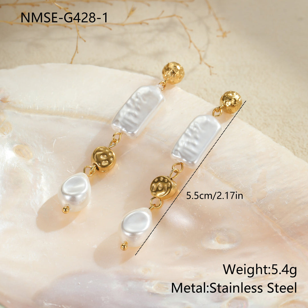 Retro Design Imitation Baroque Pearl Earrings Stainless Steel Earrings Plated 18K Gold Light Luxury Ear Rings