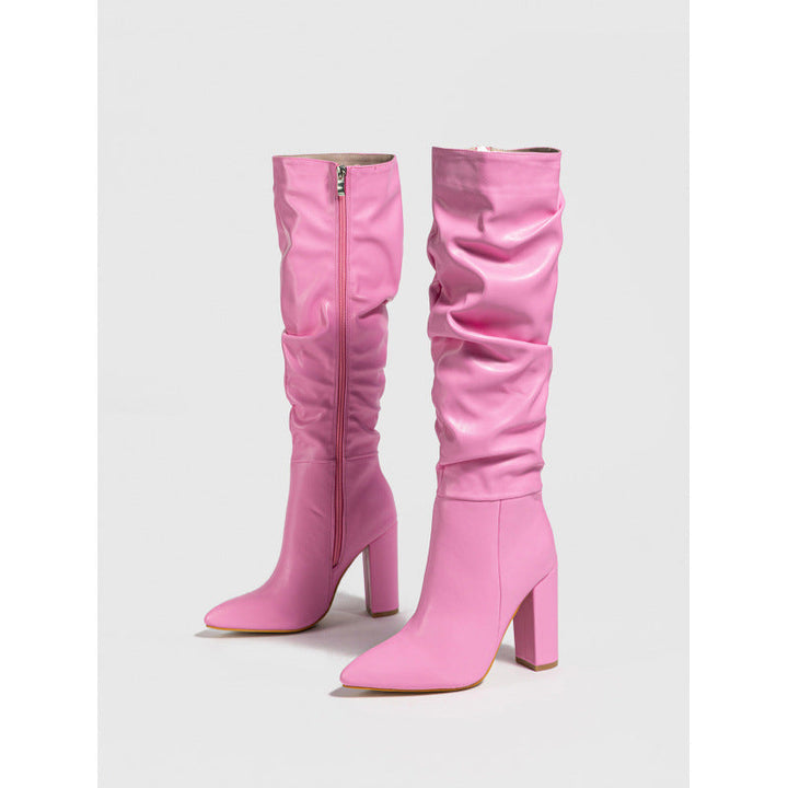Pointed Toe Chunky Heel Pointed Toe Natural Wrinkle ide Zipper Boots plus Size Ankle Boots