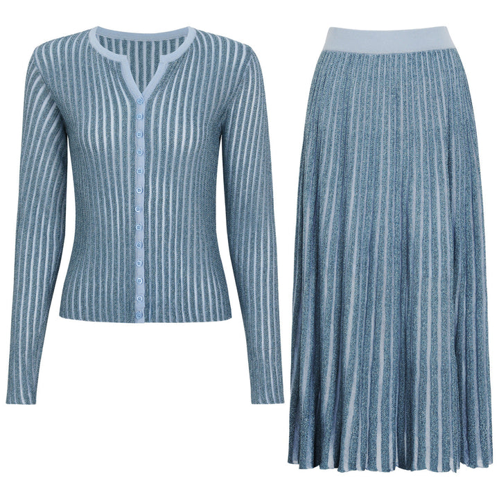 Autumn Trending Knitted Women Jacket Skirt Two Piece Sets