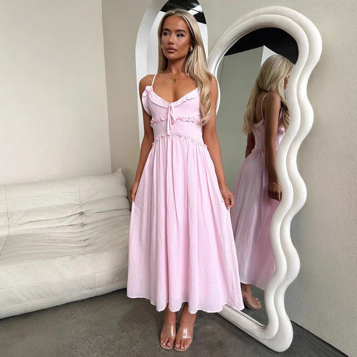 Spring Summer Suspender Ruffled Dress Casual Loose Vacation Dress Women
