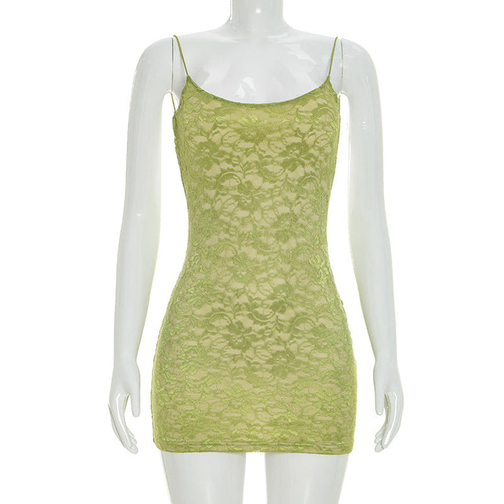 Women Clothing Summer Solid Color Sexy Lace Sling Bare Back Skinny Sheath Dress