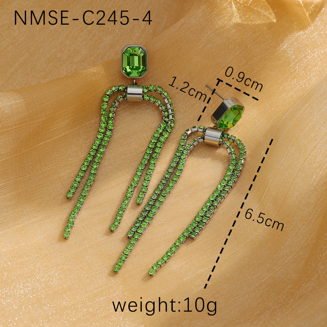 Tassel Pearl Titanium Steel Earrings Women Light Luxury High Grade Diamond Embedded Non Fading Stainless Steel Eardrop
