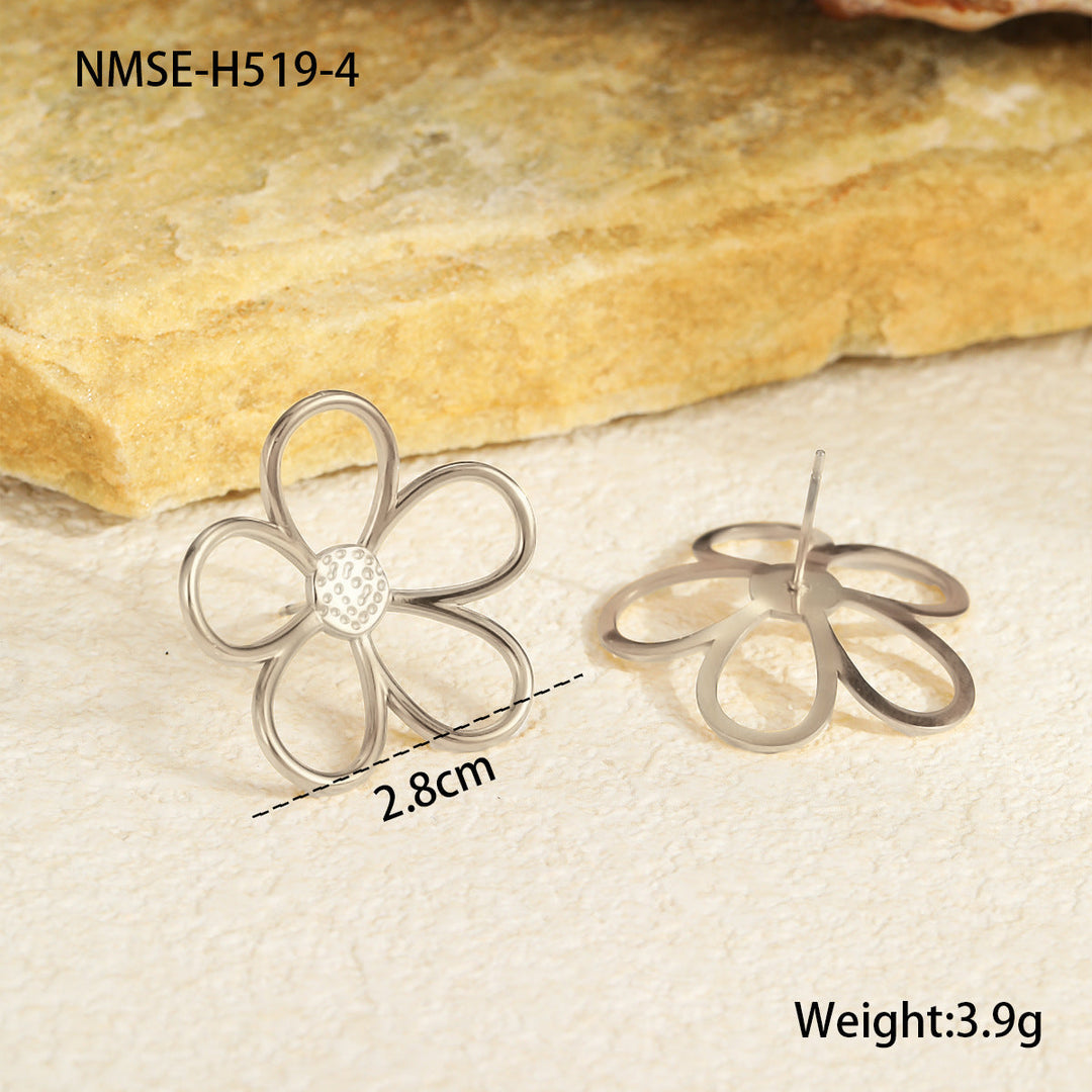 Stainless Steel Gold Silver Color Matching Hollow Out Cutout out Floral Titanium Steel Earrings 18K Gold Plating Design Earrings