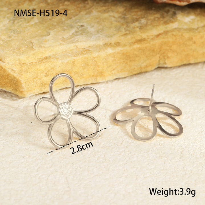 Stainless Steel Gold Silver Color Matching Hollow Out Cutout out Floral Titanium Steel Earrings 18K Gold Plating Design Earrings