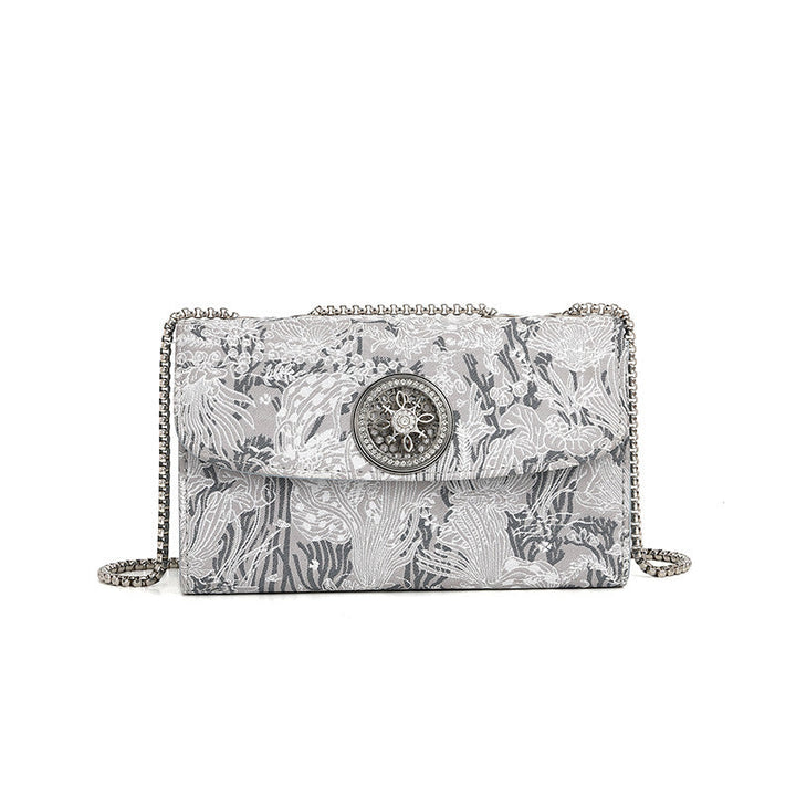 National Embroidered Small Square Bag Affordable Luxury Women Bag Diamond Minority Simple Chain Shoulder Messenger Bag