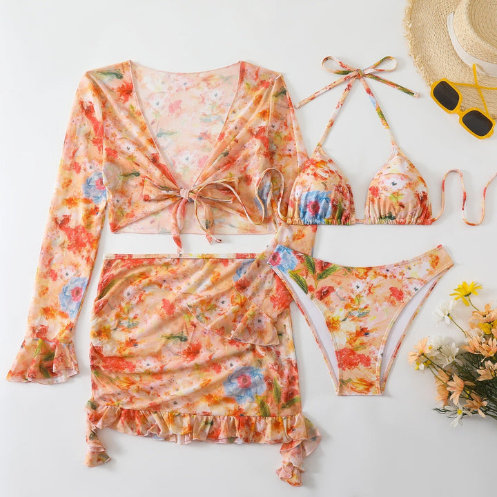 Swimsuit Printed Four Piece Bedding Set Beach Skirt Bikini Swimsuit Women Bikini
