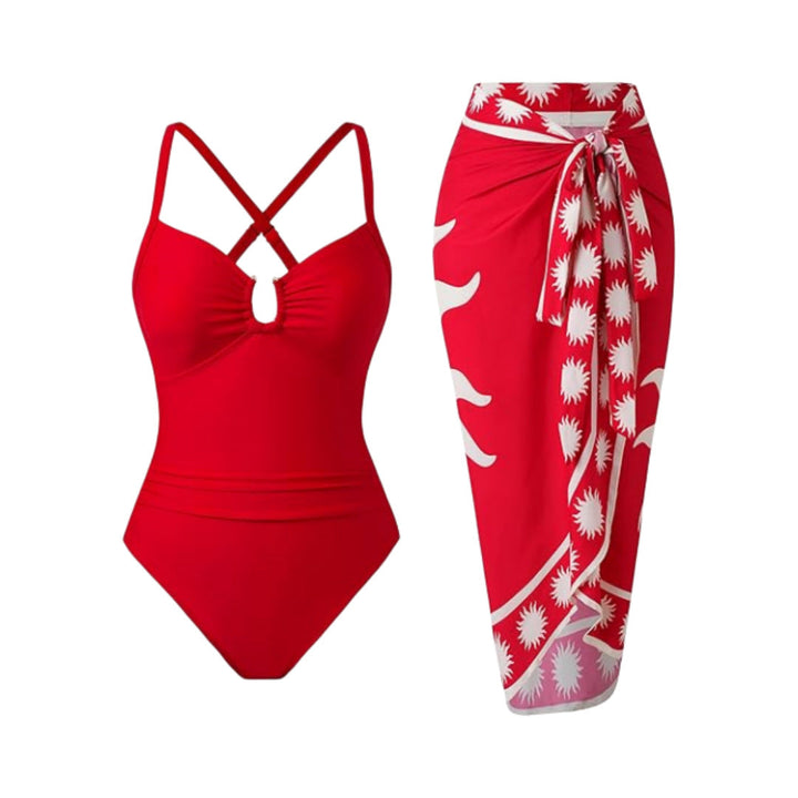 Bikini Print Siamese Conservative Swimsuit Wrap Skirt Two Piece Sets Swimsuit Women