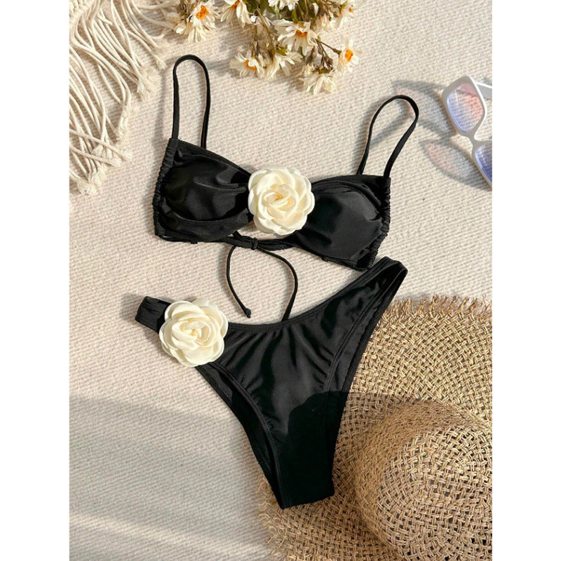 Three Dimensional Floral Sexy Bikini Swimsuit Women Vacation Beach Bikini Swimsuit