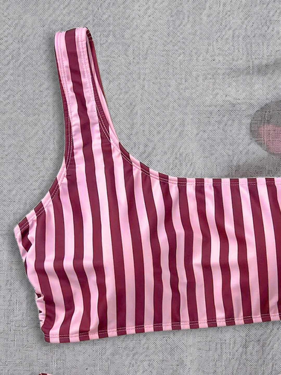 Bikini Pink Striped One Shoulder Tube Top Bikini Sexy Backless Low Waist Split Swimsuit