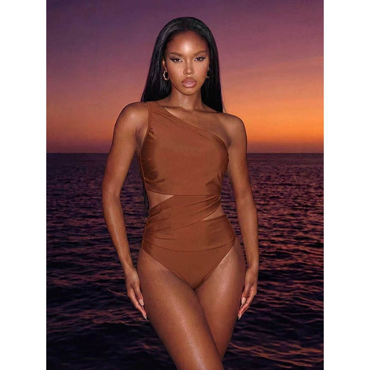 Solid Color One Shoulder Sexy Swimsuit Women Beach Spring Bikini Swimsuit