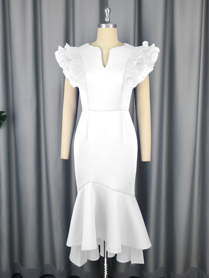 Sexy Ruffle Pleated Short Sleeve Dress Cocktail High Waist Sheath Fishtail Dress Dresses